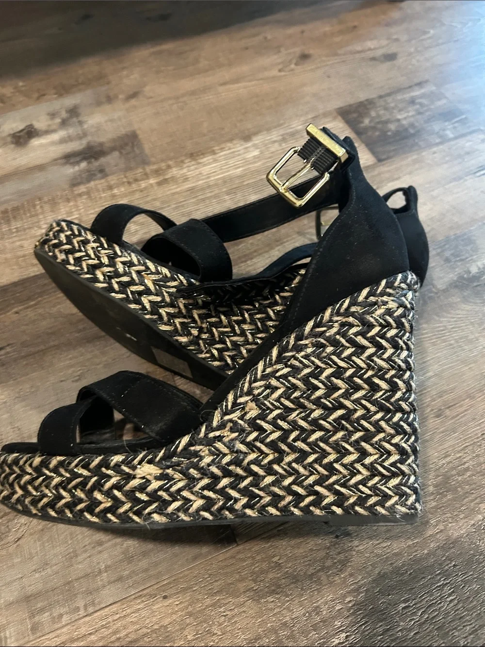 Express Black Suede Espadrille Wedge Sandals